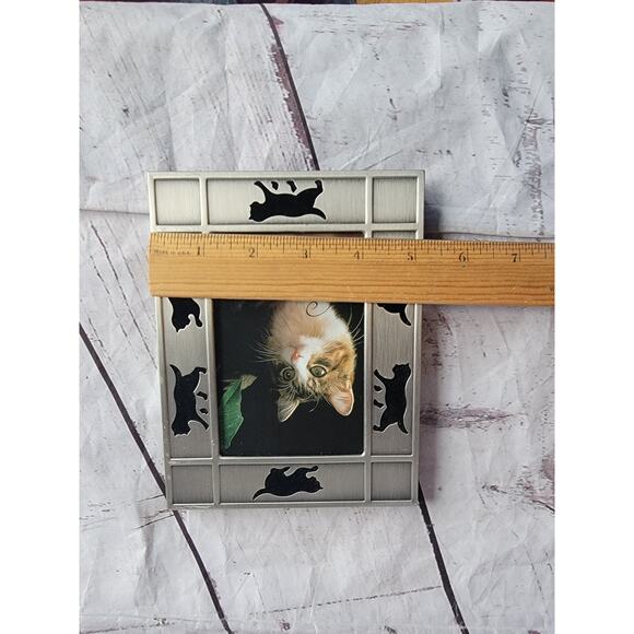 Cat Picture Frame Pewter Carr Black Velour Cutout Edge 3.5” x 5” Photo Vintage - Picture 9 of 9